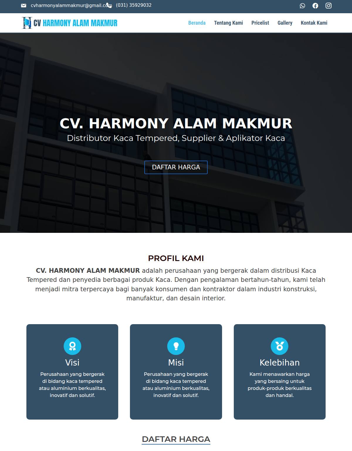 Website CV Harmony Alam Makmur